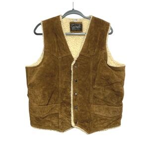 Vintage Challenger Western Vest Mens Large Brown Suede Leather Sherpa Lined